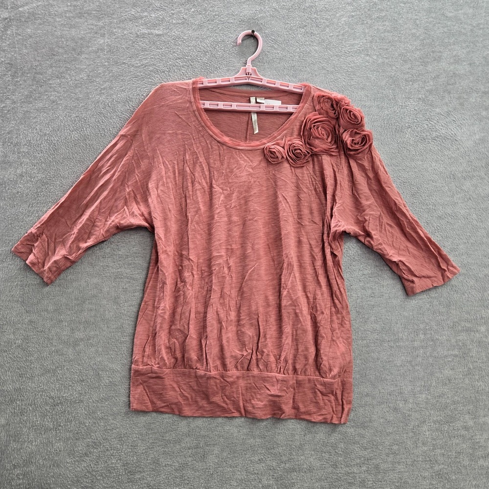 LC Lauren Conrad Women Top Medium Pink Floral Rose Shirt Pima Cotton Dolman